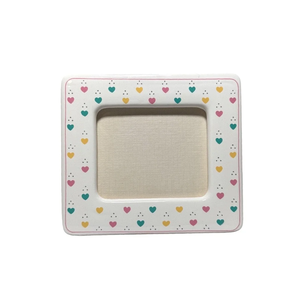 Vintage Papel Ceramic Musical Photo Frame‎ Hearts Sankyo Japan White Pink 80s